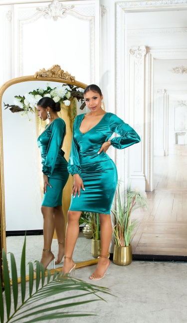 Satinlook Mididress with WOW back Green